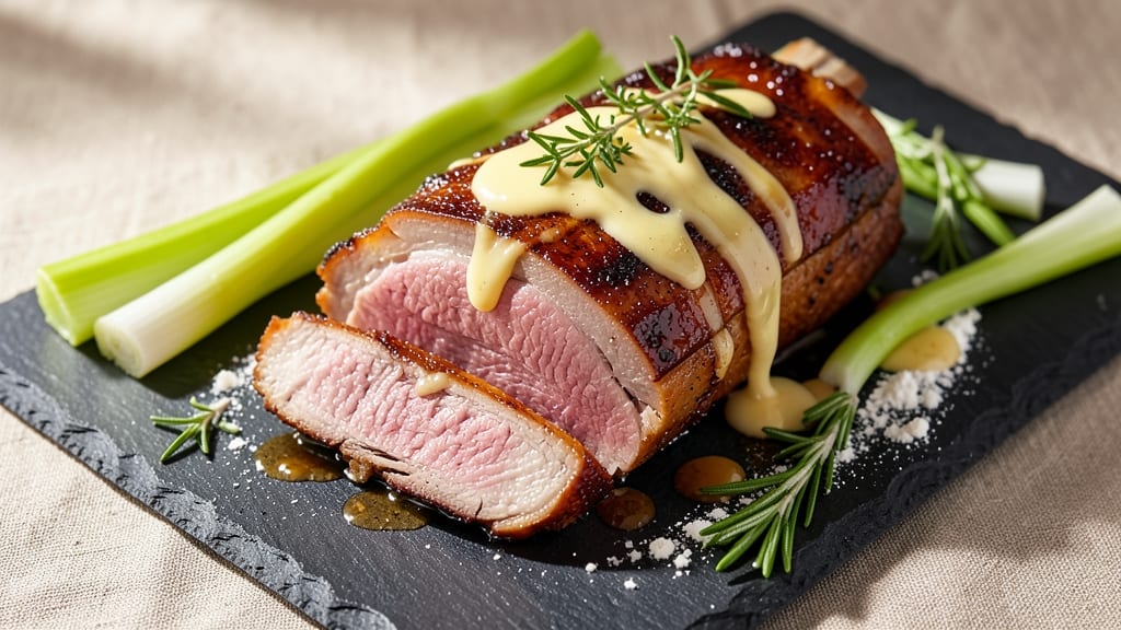 Amazing Pork Roast Recipe: Celery Crown Crunch Over Smoky Herb Gravy