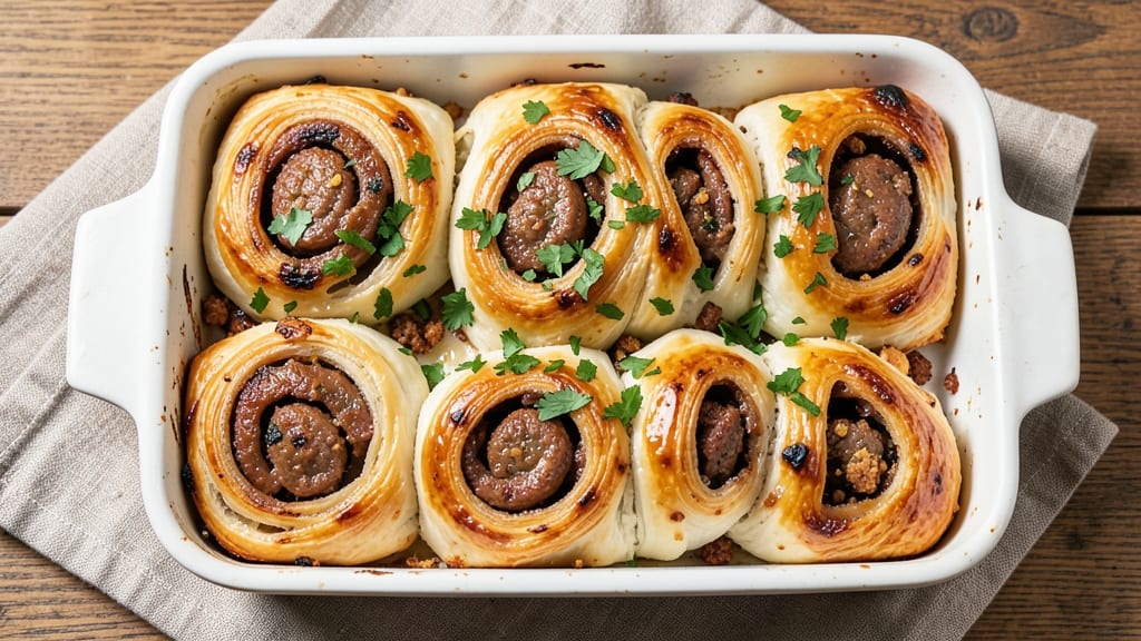 Beef and Pork Sausage Rolls Recipe: Flaky Pastry Wrapped in Herby Filling