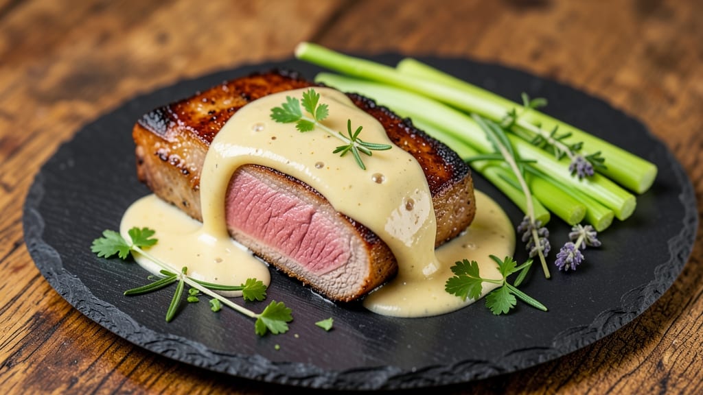 AIP Pork Tenderloin Recipe: Celery Crown Crunch Over Herb-Infused Velouté
