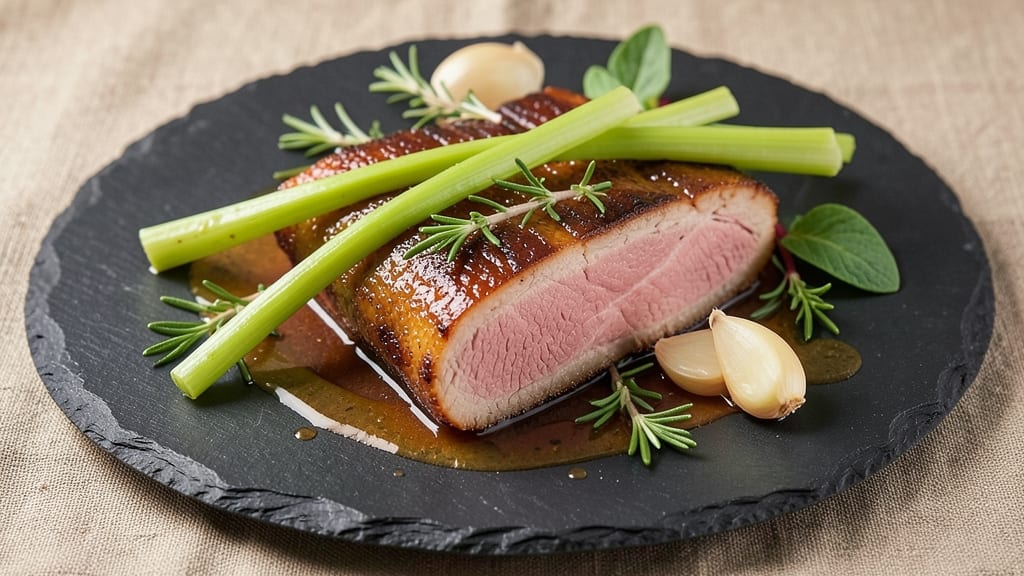 Michael Symon's Pork Belly Recipe: Celery Crown Crunch Over Smoky Herb Gravy