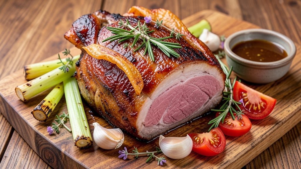 6 Hour Pork Roast Recipe: Celery Crown Crunch Over Smoky Herb Velout