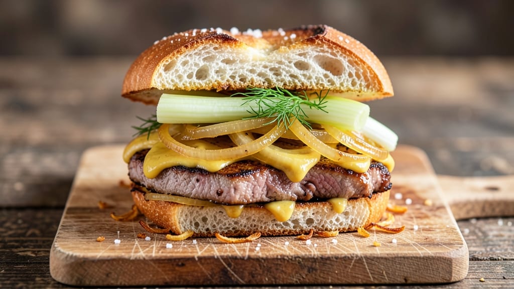 Midwest Pork Tenderloin Sandwich Recipe: Crispy Celery Crowns Over Smoky Onion Gravy