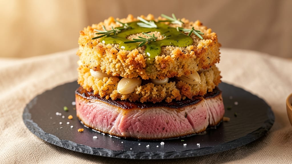 3 Layer Pork Recipe: Crispy Celery Crowns Over Smoky Herb Gravy